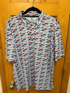 Johnston & Murphy Blue & Red Shark-Print Polo